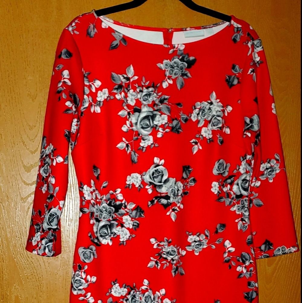 Red floral scuba dress
